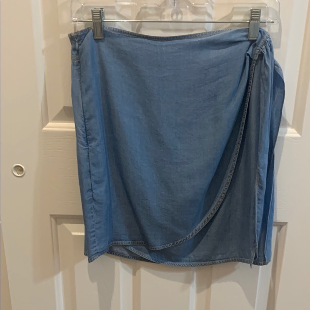 Blue Mini Wrap Skirt with Tie Front